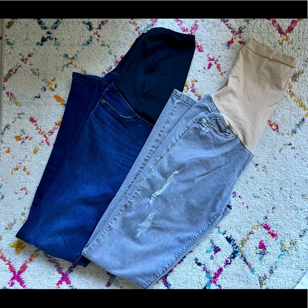 Maternity jeans. Gray wash Pea in the Pod (Sz S) and dark wash Isabel (Sz 2)